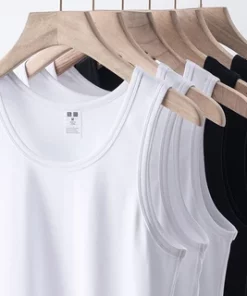 Áo ba lỗ nam vải mát trắng đen cotton mặc trong áo sơ mi trung niên văn phòng thông thoáng sợi bông